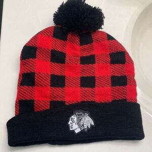 Chicago Blackhawks Checkered Pom-Pom Beanie
